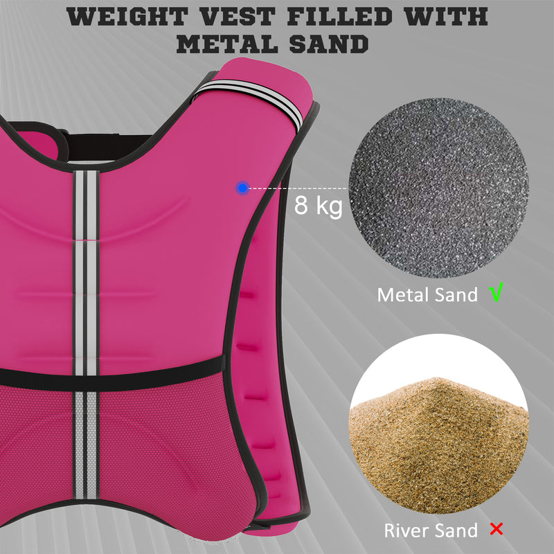 Adjustable Weighted Vest for Running and Strength Training with Mesh Pocket 8kg Pink AOSOM