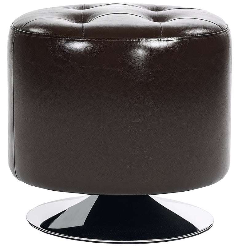 Round Swivel Footstool with Thick Padding and Steel Base Brown Faux Leather by HOMCOM
