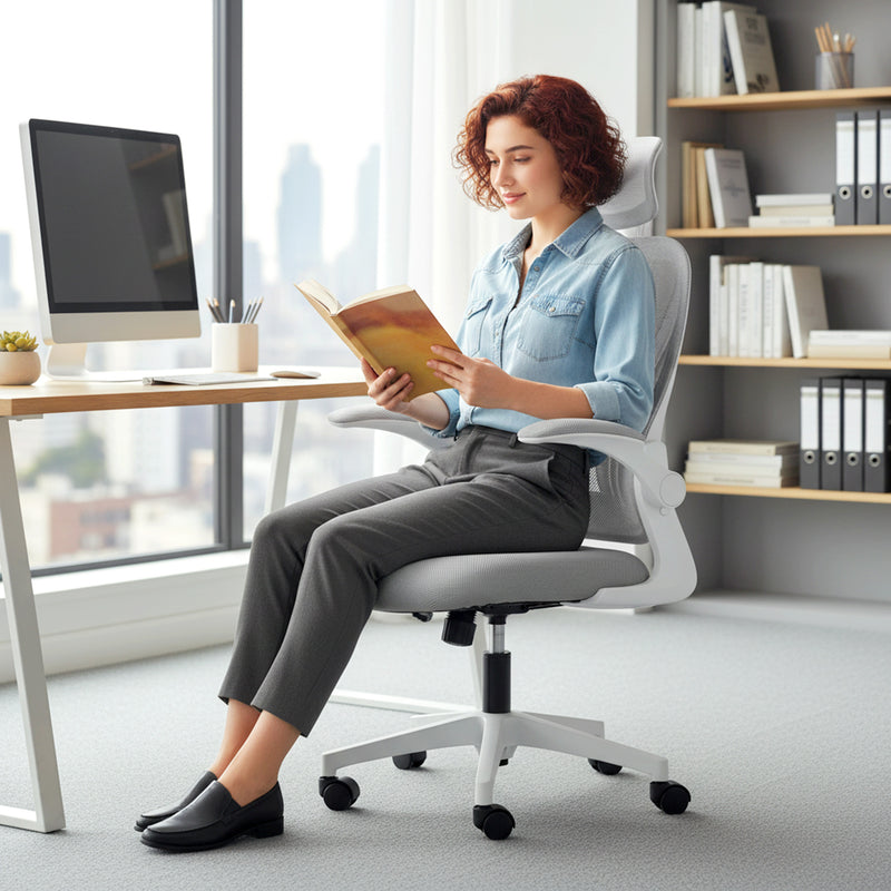 Ergonomic Office Chair With Adjustable Headrest And Foldable Backrest For Home Work Light Grey AOSOM