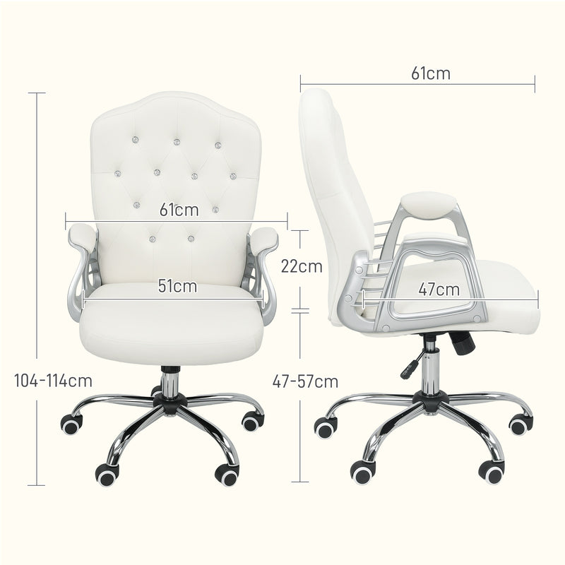 Velvet Feel Office Chair With Diamante Studded Backrest Ideal For Home Workspace, Cream
