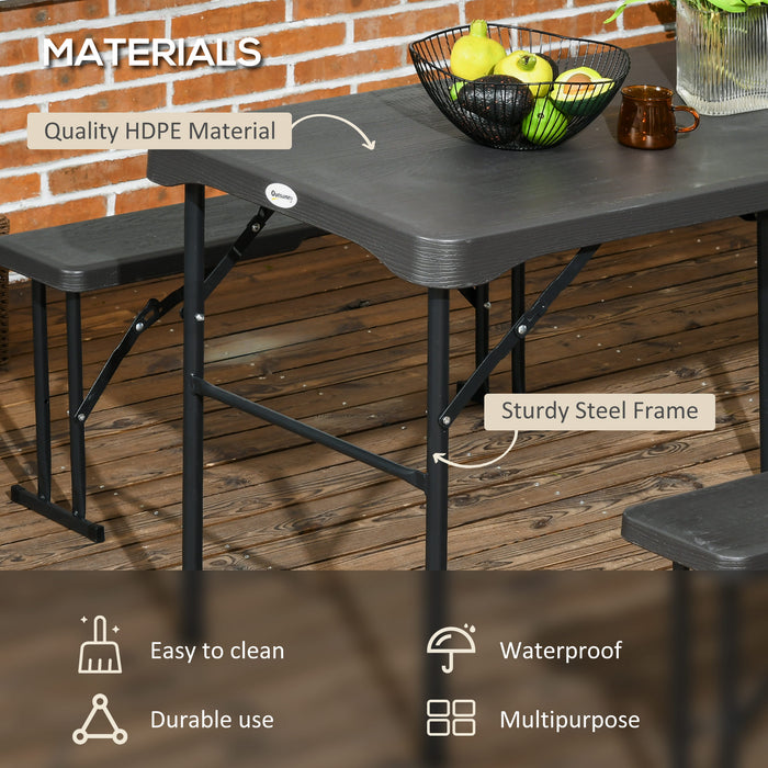 Folding Picnic Table and Bench Set for 4 with Steel Frame and Plastic Top Dark Grey by Outsunny