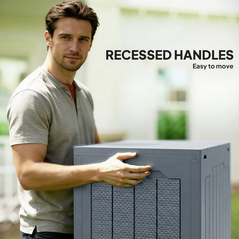 93L Outdoor Garden Storage Box With Handles Waterproof Plastic Trunk Container Light Grey