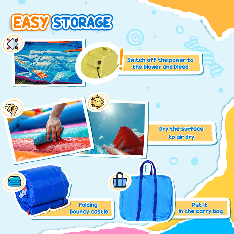 5 in 1 Kids Bouncy Castle with Slide and Blower for Outdoor Play Ages 3 to 8 Multicoloured AOSOM