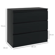 Black 3 Drawer Chest of Drawers Bedroom Storage Unit by HOMCOM