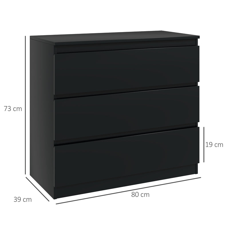 Black 3 Drawer Chest of Drawers Bedroom Storage Unit by HOMCOM