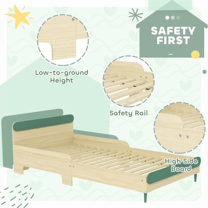Green Toddler Bed with Safety Rail for Ages 3-10 Years 195 x 103 x 60.5cm by AIYAPLAY