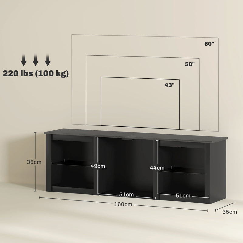 Black 65 Inch TV Stand with LED Lights and Storage by HOMCOM