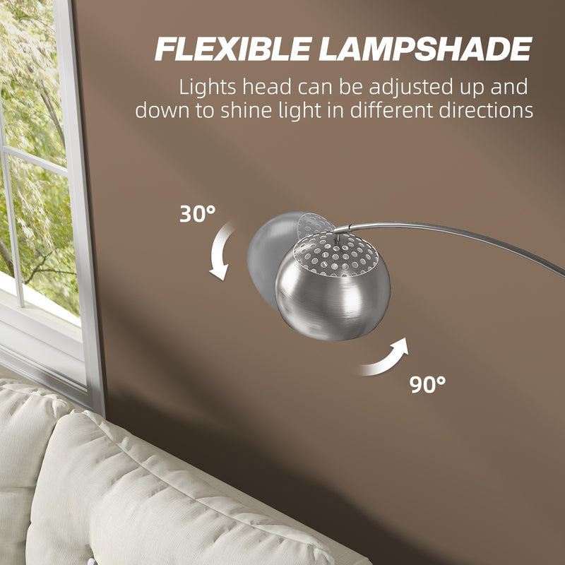 Arched Floor Lamp with Adjustable Head for Reading or Relaxing in Living Room Silver Tone AOSOM