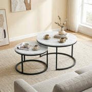 Round Nesting Coffee Tables For Living Room Marble Effect Tops With Steel Frame for Modern Homes Homcom