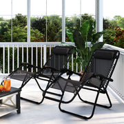 Set of 2 Zero Gravity Reclining Garden Chairs with Head Pillow for Outdoor Use, Black