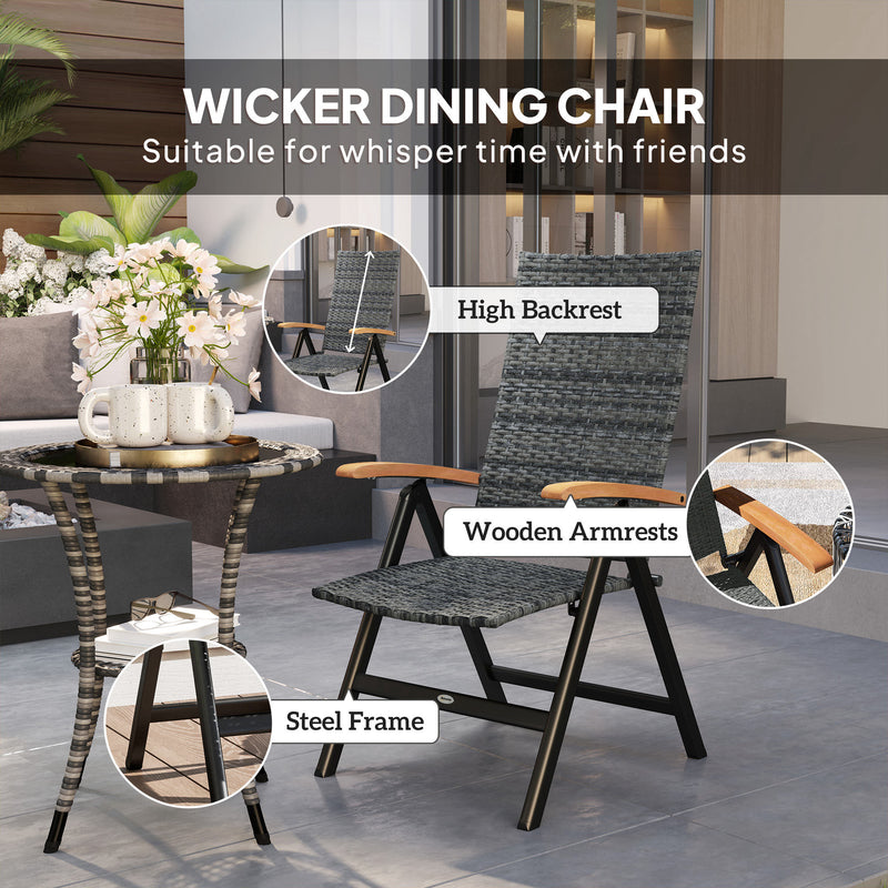 Outdoor Folding Grey Rattan Chair with Armrests and High Back for Garden and Camping by Outsunny