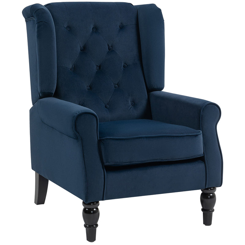 Retro Wingback Accent Chair with Button Tufted Upholstery for Lounge or Bedroom, Dark Blue