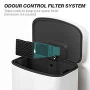 50L White Pedal Kitchen Bin with Soft Close Lid and Removable Inner Bucket for Home or Office