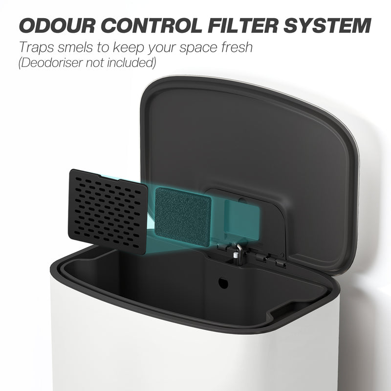 50L White Pedal Kitchen Bin with Soft Close Lid and Removable Inner Bucket for Home or Office