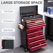 14 Drawer Rolling Tool Chest with Top Box for Garage Storage and Organisation Red
