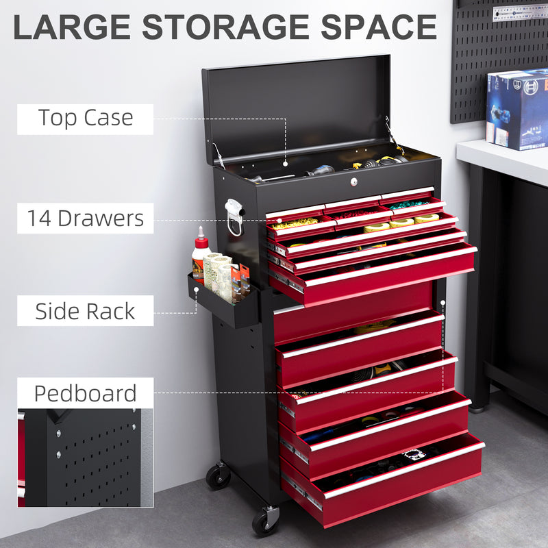 14 Drawer Rolling Tool Chest with Top Box for Garage Storage and Organisation Red