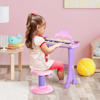 32 Key Kids Electronic Keyboard Piano With Microphone And Stool For Musical Play AOSOM