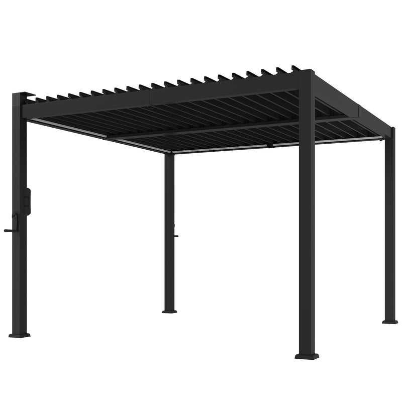 3x3m Metal Pergola with Adjustable Louvered Roof and Solar LED Lights for Garden or Patio, Black