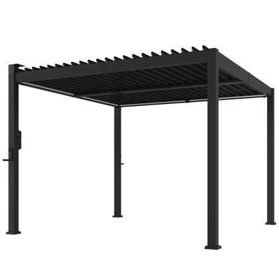 3x3m Metal Pergola with Adjustable Louvered Roof and Solar LED Lights for Garden or Patio, Black Outsunny