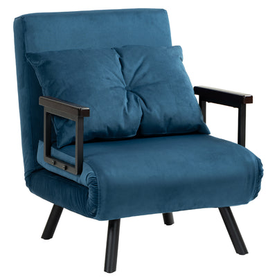 4 in 1 Single Chair Bed with Pillow Converts to Lounger or Guest Bed Navy Blue