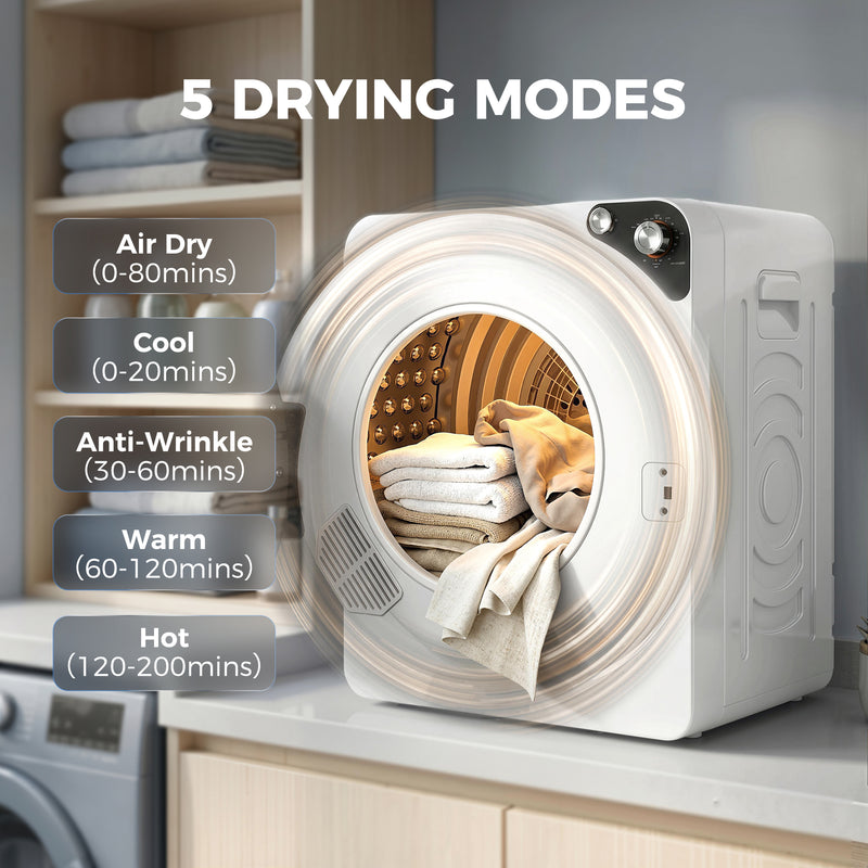 Compact Stackable Tumble Dryer for Small Spaces with Quiet Operation 5 kg White