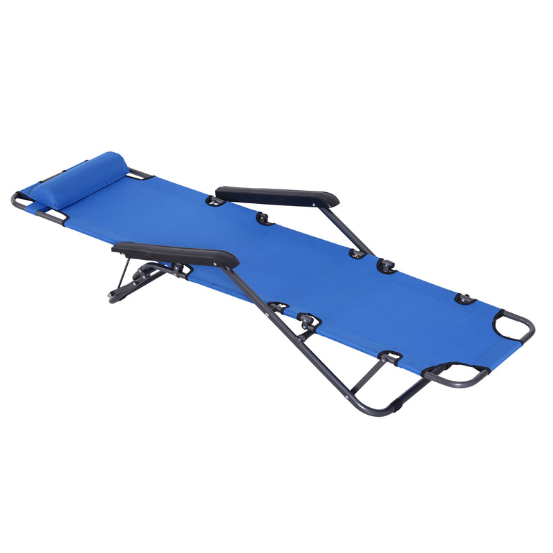Set of 2 Folding Sun Loungers with Adjustable Backrest and Headrest for Garden Use Blue AOSOM