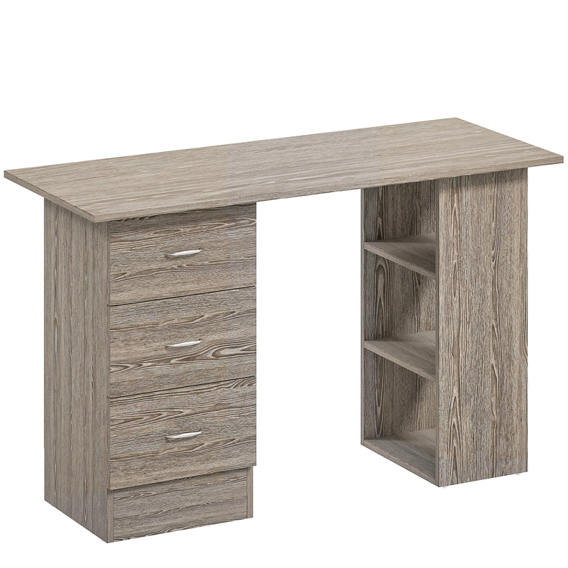 Computer Desk With Drawers and 3 Storage Shelves for Home Office Workstation, Grey