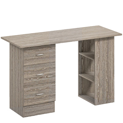 Computer Desk With Drawers and 3 Storage Shelves for Home Office Workstation, Grey