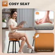 Pair of Adjustable Faux Leather Bar Stools with Footrest for Home Bar or Kitchen, Brown Seat With Black Legs