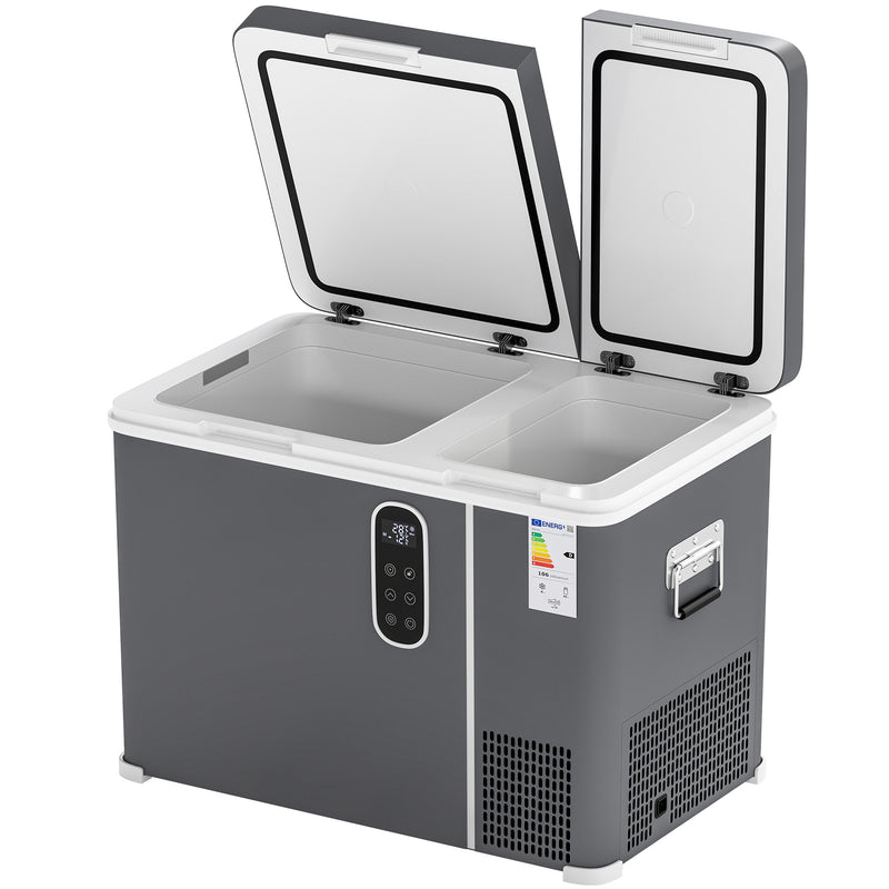 Portable Dual Zone Car Fridge Freezer 45L for Fresh Food and Drinks on the Go Grey