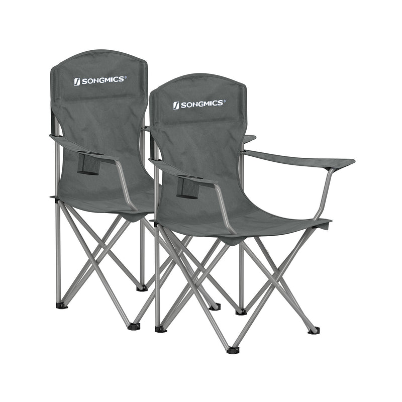 Set of 2 Slate Grey Folding Camping Chairs 150 kg Capacity Lightweight and Portable by Songmics
