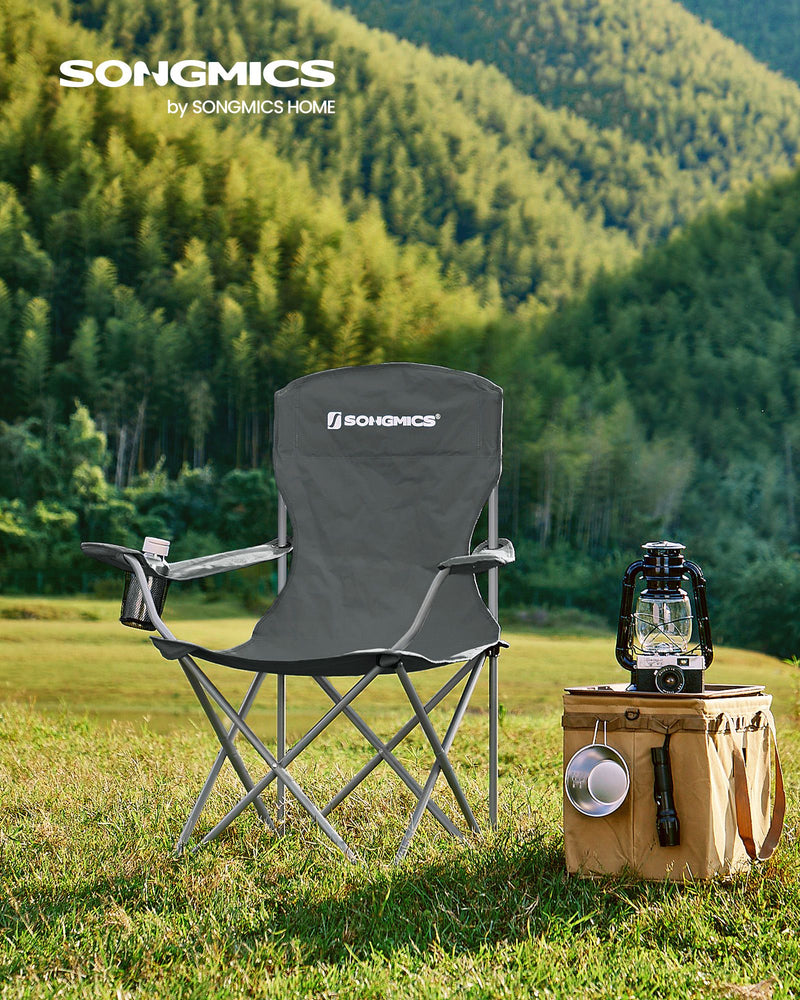 Set of 2 Slate Grey Folding Camping Chairs 150 kg Capacity Lightweight and Portable by Songmics