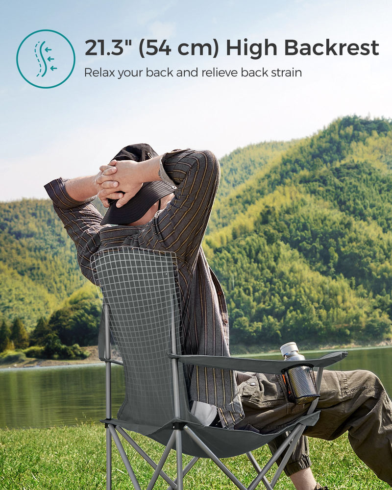 Set of 2 Slate Grey Folding Camping Chairs 150 kg Capacity Lightweight and Portable by Songmics