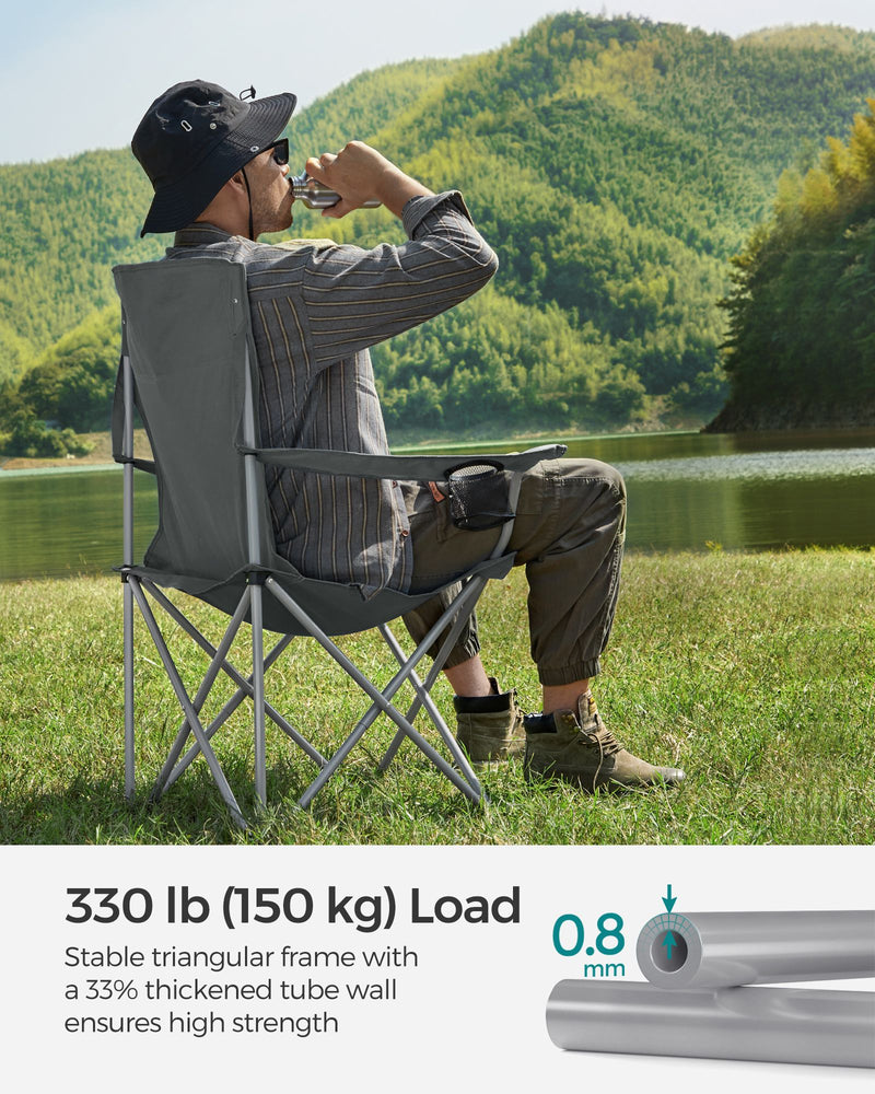 Set of 2 Slate Grey Folding Camping Chairs 150 kg Capacity Lightweight and Portable by Songmics