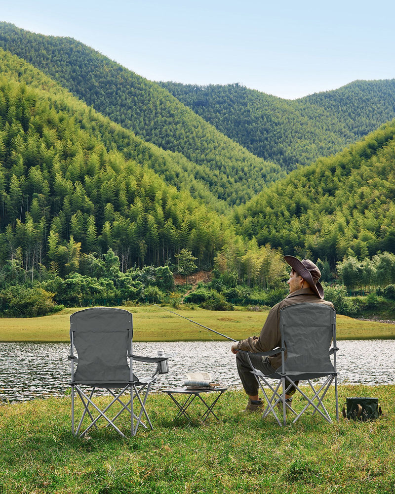 Set of 2 Slate Grey Folding Camping Chairs 150 kg Capacity Lightweight and Portable by Songmics