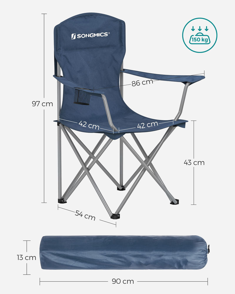Set of 2 Folding Camping Chairs 150 kg Capacity in Twilight Blue by Songmics