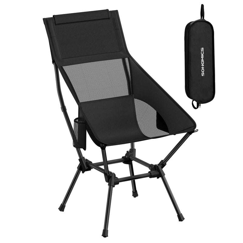 Black Folding Camping Chair Portable Lightweight with Mesh Back, Cup Holder & Pocket by SONGMICS Songmics
