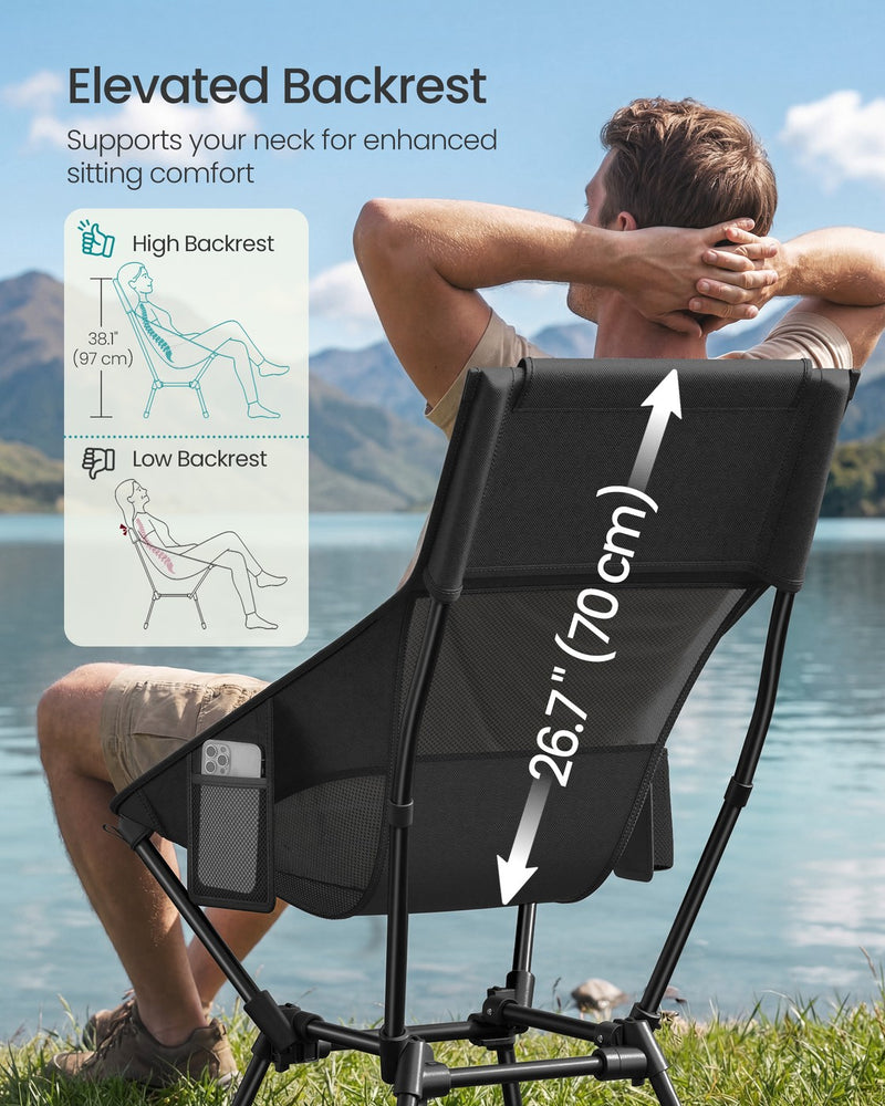 Black Folding Camping Chair Portable Lightweight with Mesh Back, Cup Holder & Pocket by SONGMICS Songmics