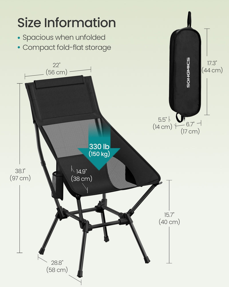 Black Folding Camping Chair Portable Lightweight with Mesh Back, Cup Holder & Pocket by SONGMICS Songmics