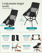 Black Folding Camping Chair Portable Lightweight with Mesh Back, Cup Holder & Pocket by SONGMICS Songmics