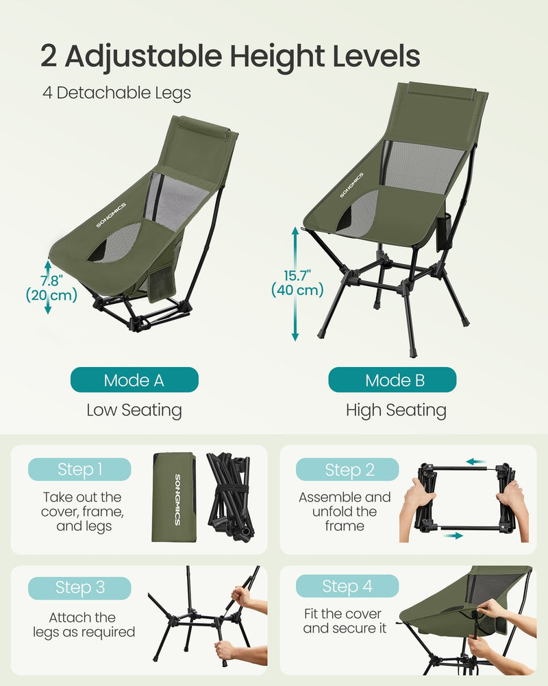 Portable Lightweight Folding Camping Chair with Mesh Back, Pocket & Cup Holder by SONGMICS Songmics