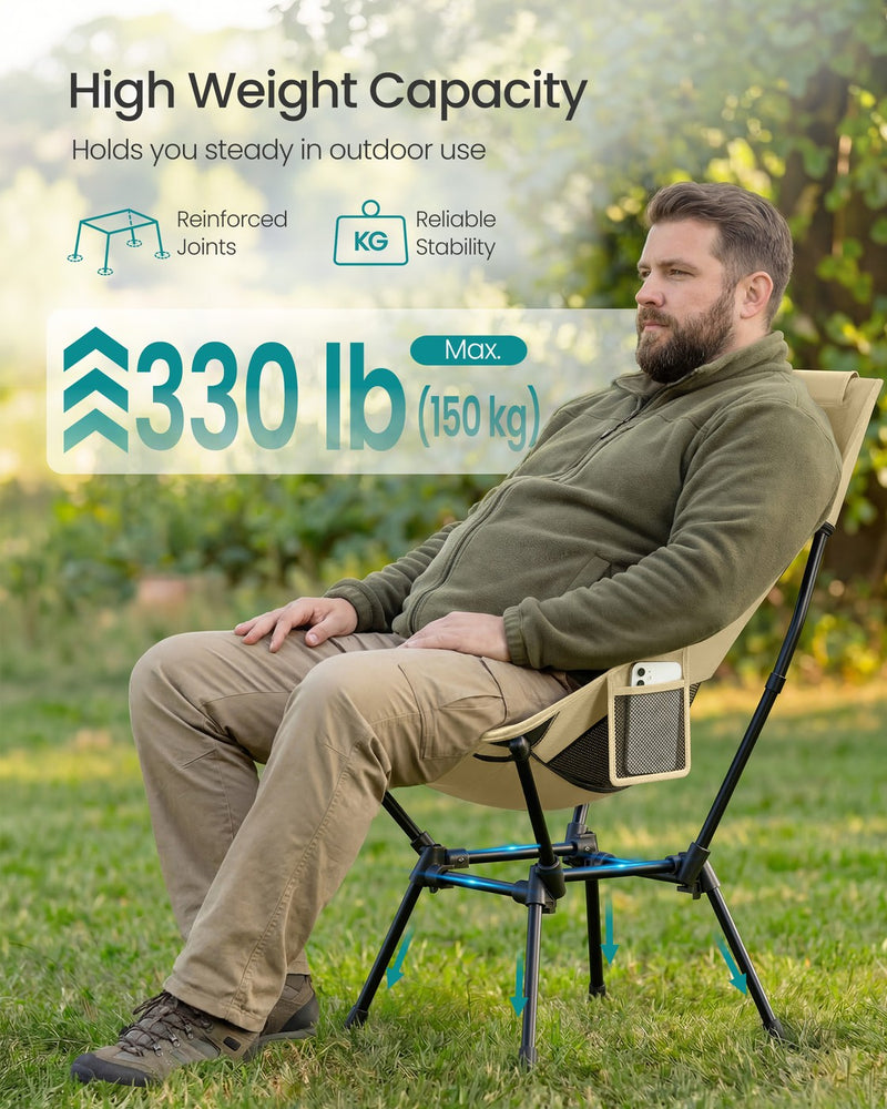 Lightweight Portable Folding Camping Chair with High Back, Pocket & Cup Holder by SONGMICS Songmics