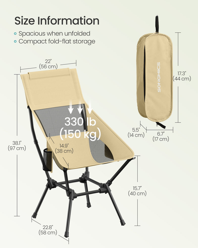 Lightweight Portable Folding Camping Chair with High Back, Pocket & Cup Holder by SONGMICS Songmics