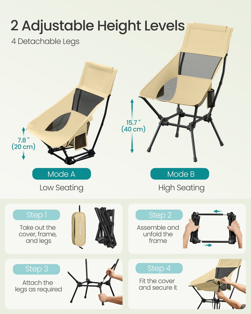 Lightweight Portable Folding Camping Chair with High Back, Pocket & Cup Holder by SONGMICS Songmics