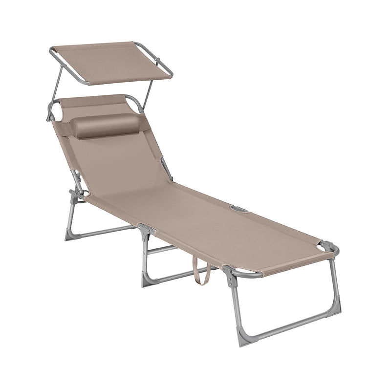 Folding Sun Lounger With Adjustable Sunshade & Lightweight Frame in Taupe by SONGMICS Songmics
