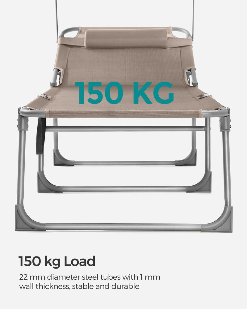 Folding Sun Lounger With Adjustable Sunshade & Lightweight Frame in Taupe by SONGMICS Songmics