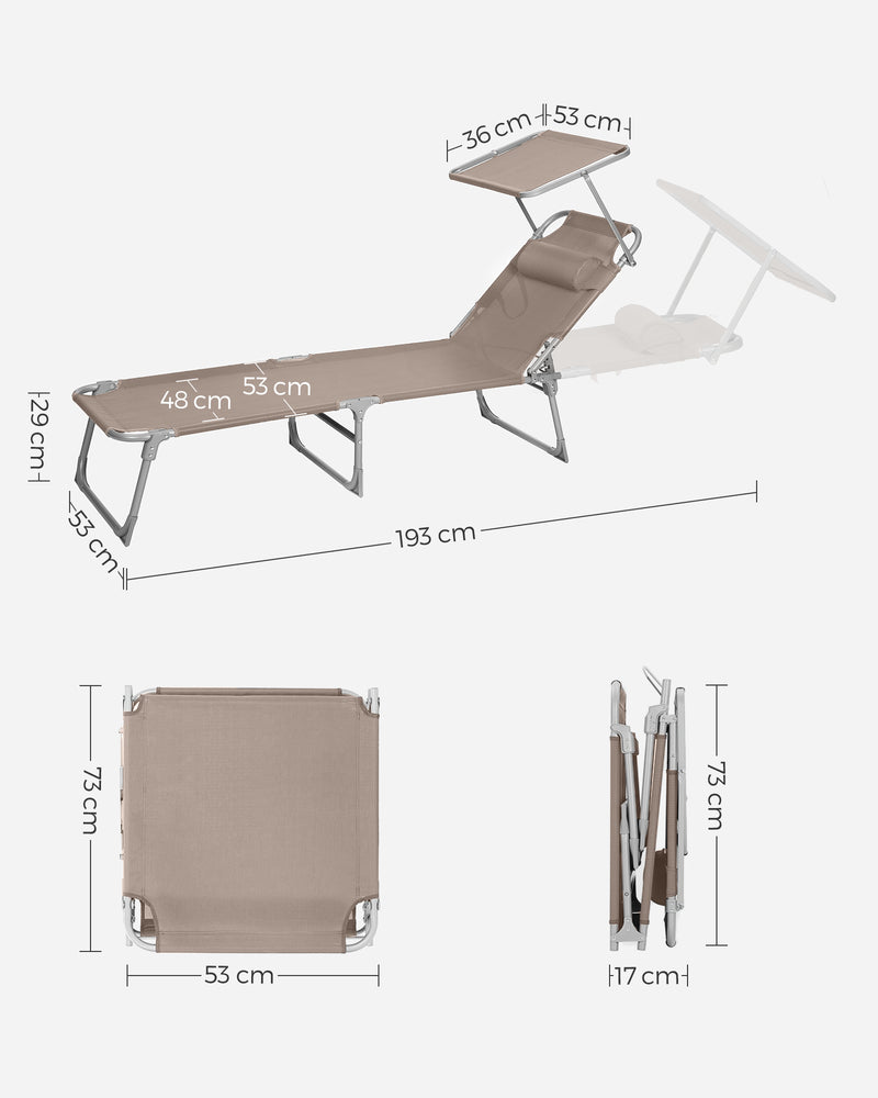 Folding Sun Lounger With Adjustable Sunshade & Lightweight Frame in Taupe by SONGMICS Songmics