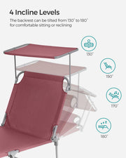 Folding sun lounger with adjustable sunshade and steel frame by SONGMICS Songmics