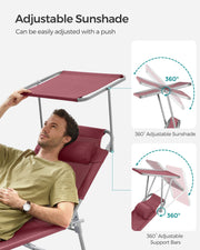 Folding sun lounger with adjustable sunshade and steel frame by SONGMICS Songmics