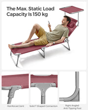 Folding sun lounger with adjustable sunshade and steel frame by SONGMICS Songmics